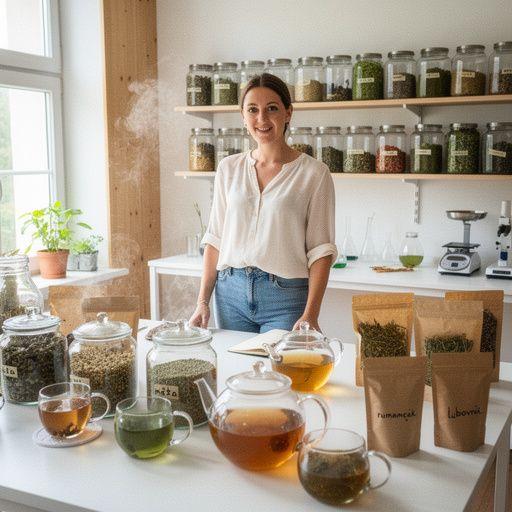 Záber na rodinnú scénu, kde si členovia rodiny vychutnávajú bylinkový čaj spolu.